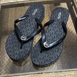 Michael Kors Black Platform Flip Flops